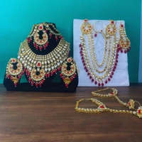 Shining Plant Jewellery Indian Traditional Ethnic Gold Plated Kundan Bridal Dulhan Jewellery Sets with 7 Sets Of Choker Earrings Maang Tikka Nose Ring for Women - Adjustable, Red