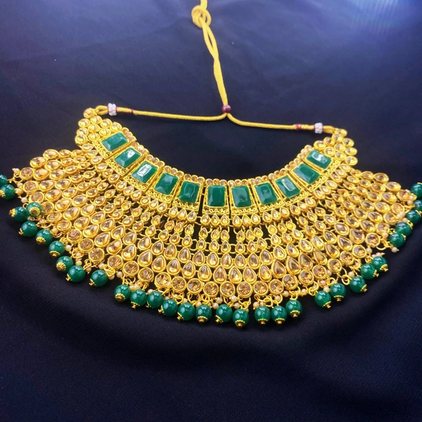 Shining Plant Jewellery Wedding Season's Special Beautiful Green Color Light Weight Bridal Sets (7 Pcs.) For Girls' and Women's - Adjustable, Green