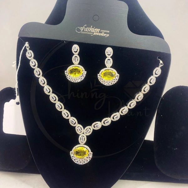 SHINING PLANT JEWELLERY Buy Shining Plant's Premium Yellow American Diamond Necklace Set for Women's - Yellow