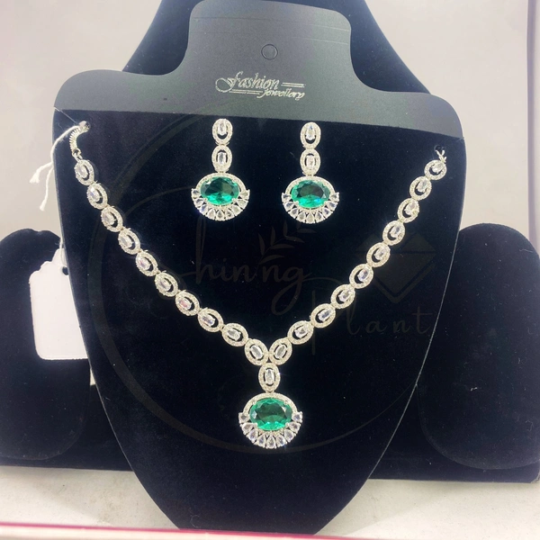 SHINING PLANT JEWELLERY Buy Shining Plant's Premium Yellow American Diamond Necklace Set for Women's - Yellow