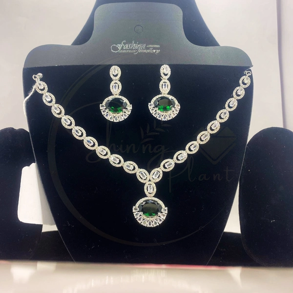 SHINING PLANT JEWELLERY Buy Shining Plant's Premium Yellow American Diamond Necklace Set for Women's - Yellow