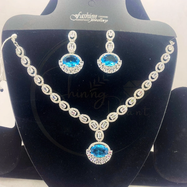 SHINING PLANT JEWELLERY Buy Shining Plant's Premium Yellow American Diamond Necklace Set for Women's - Yellow