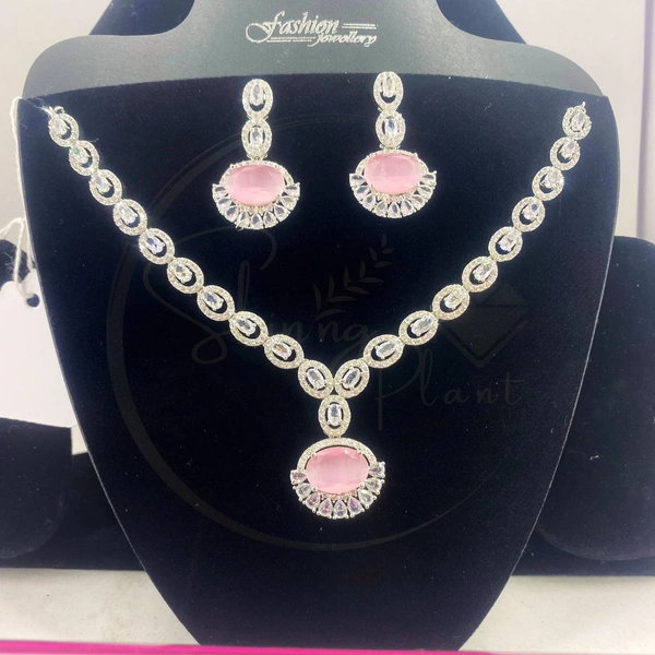 SHINING PLANT JEWELLERY Buy Shining Plant's Premium Yellow American Diamond Necklace Set for Women's - Yellow