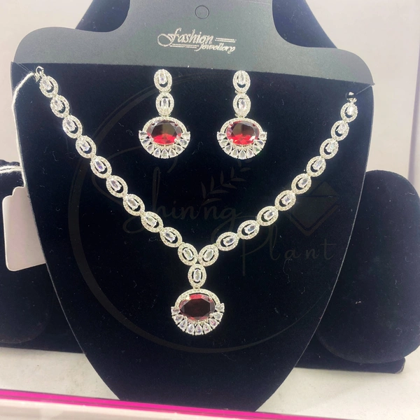 SHINING PLANT JEWELLERY Buy Shining Plant's Premium Yellow American Diamond Necklace Set for Women's - Yellow