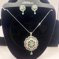 Shining Plant Jewellery Buy Light Green Rectangular Shaped American Diamonds Antique Delicate Pendant Set With Earrings  - Adjustable, Light Green