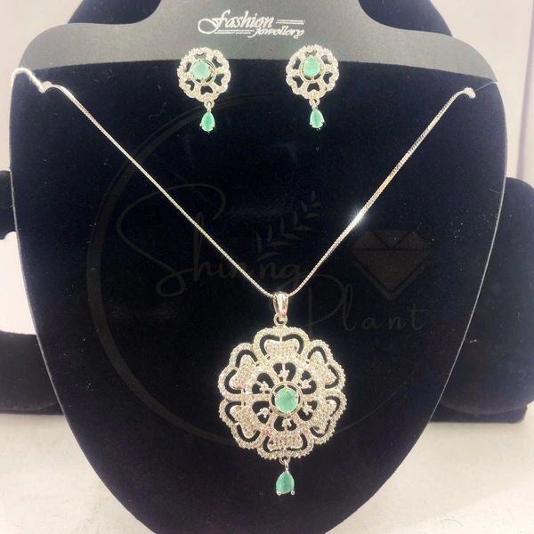 Shining Plant Jewellery Buy Light Green Rectangular Shaped American Diamonds Antique Delicate Pendant Set With Earrings  - Adjustable, Light Green