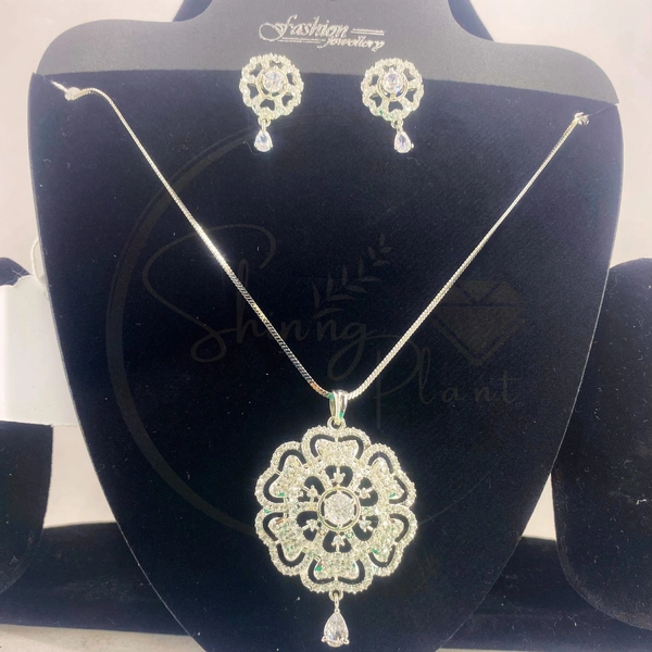 Shining Plant Jewellery Buy Light Green Rectangular Shaped American Diamonds Antique Delicate Pendant Set With Earrings  - Adjustable, Light Green
