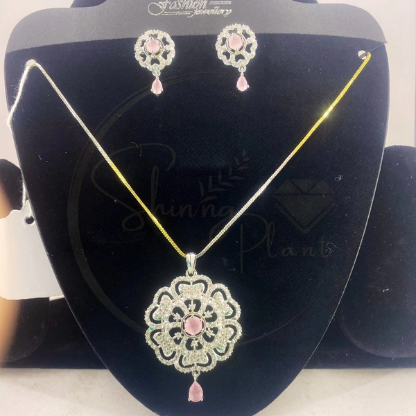 Shining Plant Jewellery Buy Light Green Rectangular Shaped American Diamonds Antique Delicate Pendant Set With Earrings  - Adjustable, Light Green