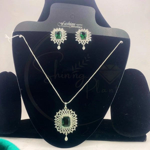 Shining Plant Jewellery Buy Light Green Rectangular Shaped American Diamonds Antique Delicate Pendant Set With Earrings  - Adjustable, Light Green
