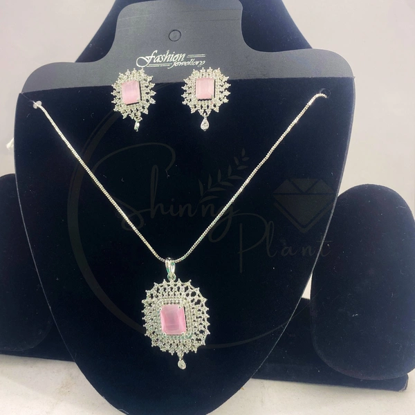 Shining Plant Jewellery Buy Light Green Rectangular Shaped American Diamonds Antique Delicate Pendant Set With Earrings  - Adjustable, Light Green