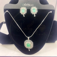 Shining Plant Jewellery Silver Round Shaped American Diamonds Antique Delicate Pendant Set With Earrings  - Adjustable, Silver, Silver Color