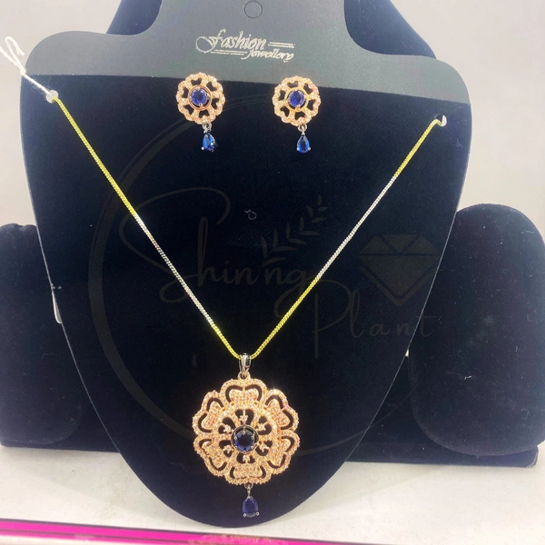 Shining Plant Jewellery Silver Round Shaped American Diamonds Antique Delicate Pendant Set With Earrings  - Adjustable, Silver, Silver Color