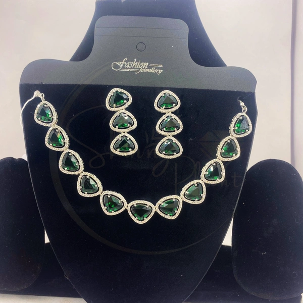 Beautiful AD Triangular CZ Necklace Set for Women's