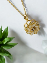 MyFirstLoveByYA  Anti Tarnish Chain - 18K Gold Plated - White & Gold Flower Pendant - Spinning Pendant MFLATN09D