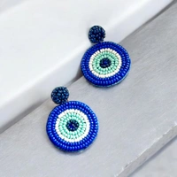 MyFirstLoveByYA Handmade Light Weight Seed Bead Evil Eye Earring MFLN033D