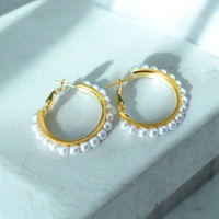 MyFirstLoveByYA Golden Hoop With White Pearl MFLN069D