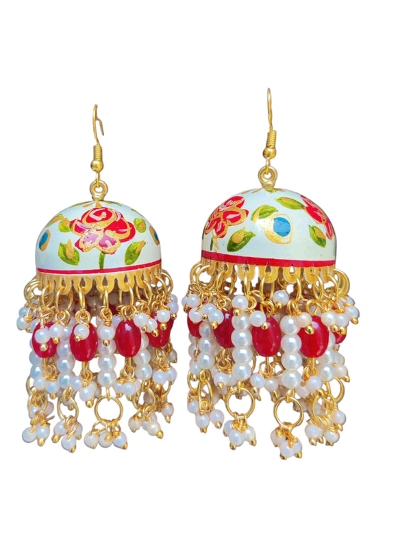 Rani Sa Meenakari jhumka Pink And White 