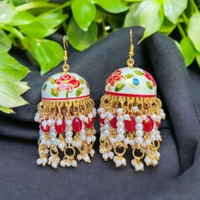 Rani Sa Meenakari jhumka Pink And White 