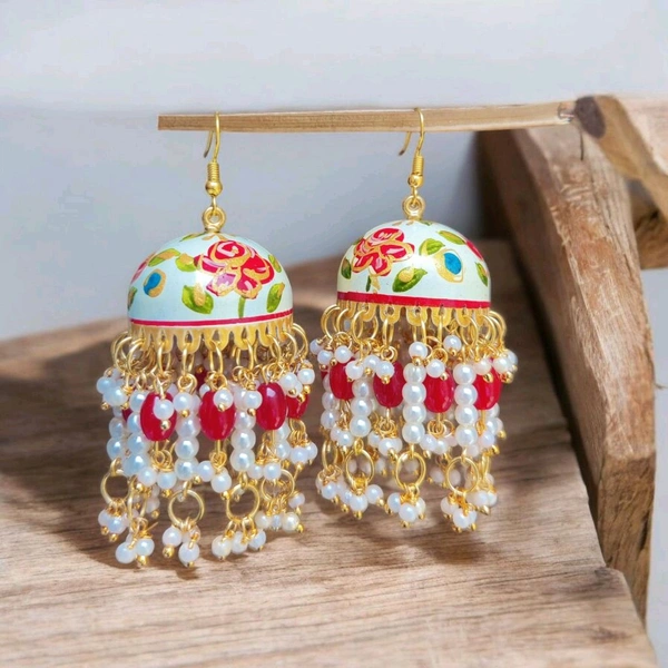 Rani Sa Meenakari jhumka Pink And White 