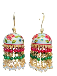 Rani Sa Jhumka Meenakari - Pink And Green  - White