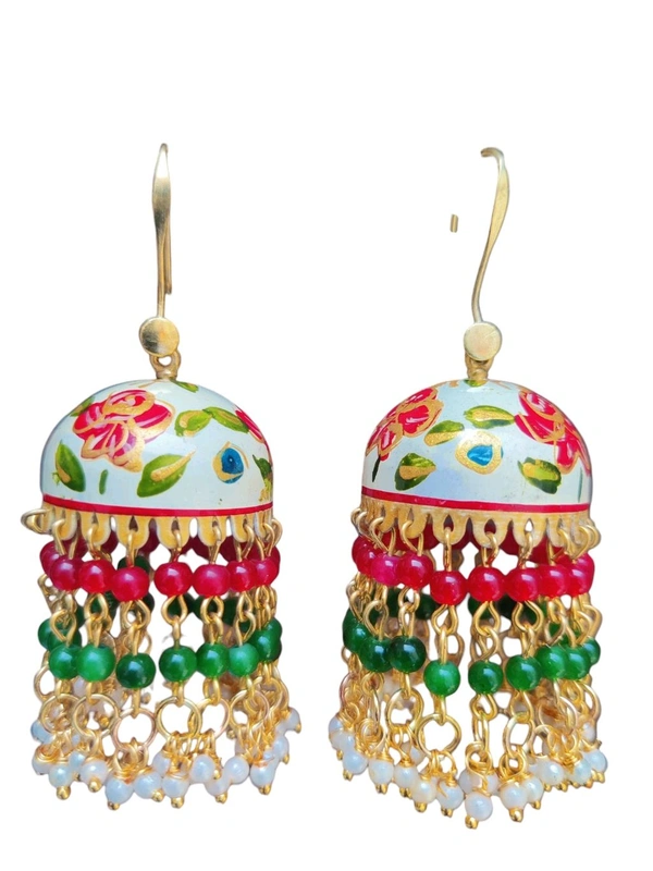 Rani Sa Jhumka Meenakari - Pink And Green  - White