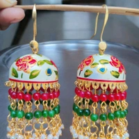 Rani Sa Jhumka Meenakari - Pink And Green  - White