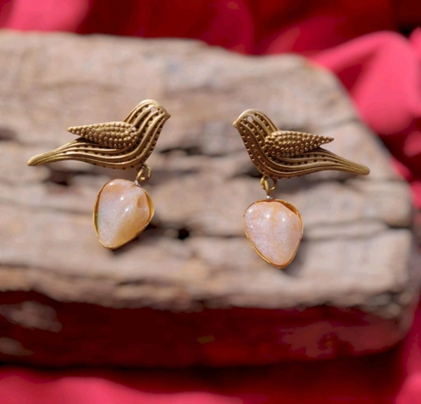 Brass Bird Earrings For Women, Stylish Statement Earrings 