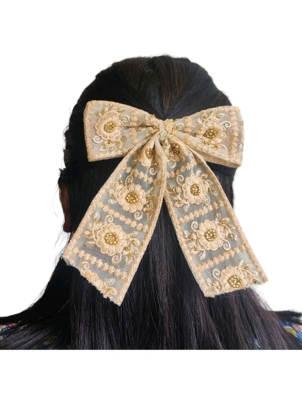 Beige Party Wear hair bow clip