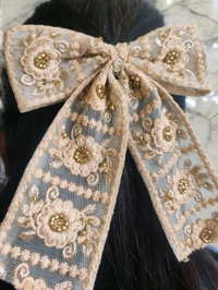 Beige Party Wear hair bow clip