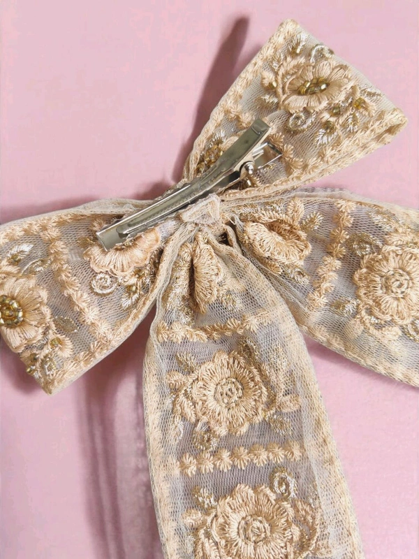 Beige Party Wear hair bow clip