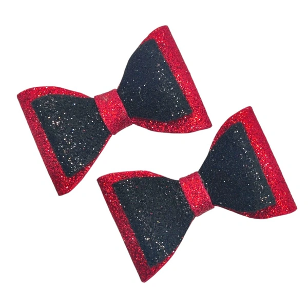 Red And Black Glitter Party Wear Clips For Kids - Red