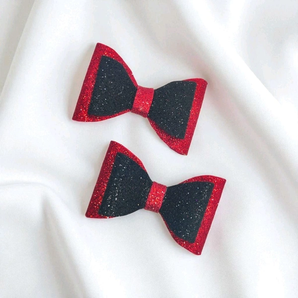Red And Black Glitter Party Wear Clips For Kids - Red