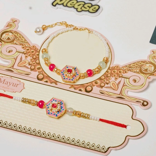 Pink Meenakari Designer Rakhi Combo For Bhaiya Bhabhi  - Lavender Rose