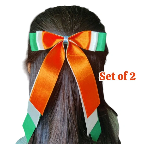 Tiranga hair Bow Clip For Girls & Women  - International Orange