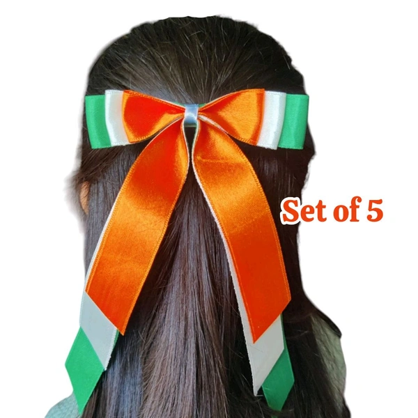 Set of 5 Tiranga Hair Bow Clips 