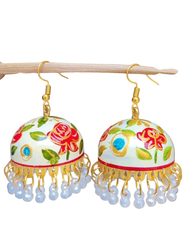 Hand-painted Pink Jhumki Earring, Made By Indian Artistians