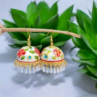 Hand-painted Pink Jhumki Earring, Made By Indian Artistians