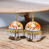 Hand-painted Orange Flower jhumki 