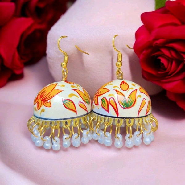 Hand-painted Orange Flower jhumki 