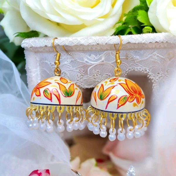 Hand-painted Orange Flower jhumki 