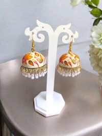 Hand-painted Orange Flower jhumki 