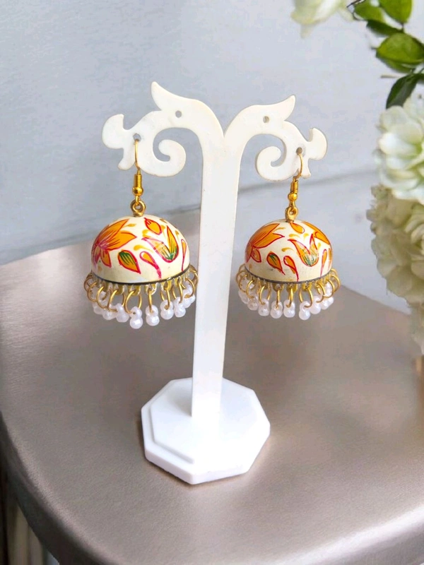 Hand-painted Orange Flower jhumki 