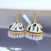 Hand-painted Black And White Jhumki earrings 