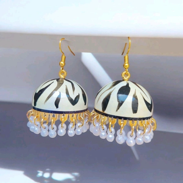 Hand-painted Black And White Jhumki earrings 