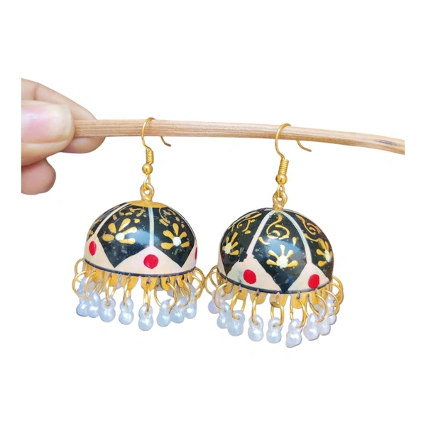 Handpained Black And Golden Jhumki earrings 