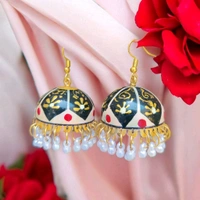 Handpained Black And Golden Jhumki earrings 