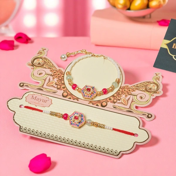 Designer Meenakari Rakhi Set for Bhaiya Bhabhi | Rakhi Gift Combo for Brother & Bhabhi | Raksha Bandhan Gift Hamper with Rakhi, Gift & Sweets