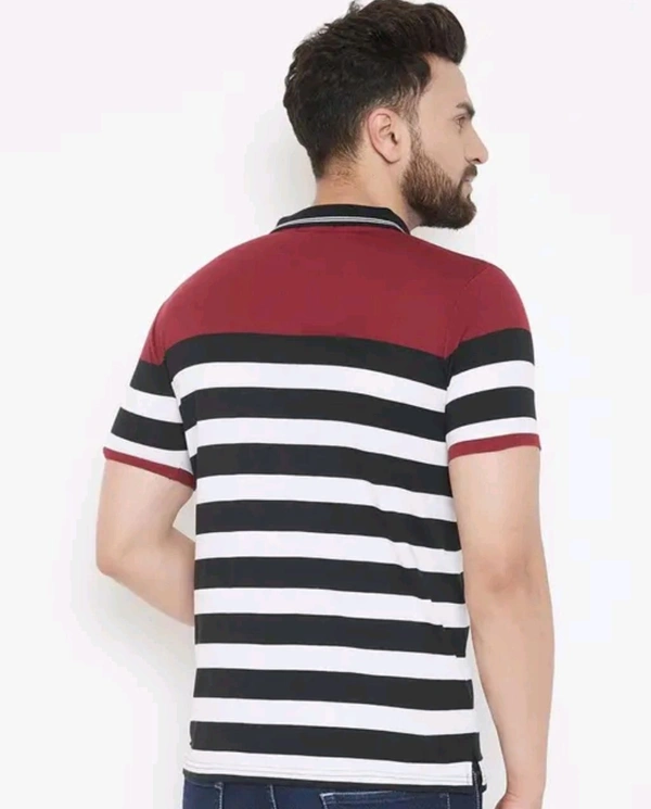 Austin Wood Men's Half Sleeves Polo Neck Striper T-shirt - L