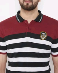 Austin Wood Men's Half Sleeves Polo Neck Striper T-shirt - L