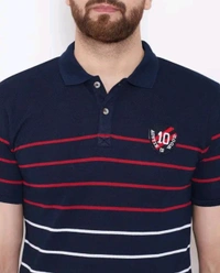 Austin Wood Men's Half Sleeves Polo Neck Striper T-shirt - S